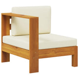 Middle Sofa with 1 Armrest Cream White Solid Acacia Wood - Front View