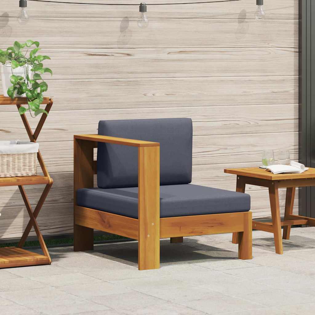 Middle Sofa with 1 Armrest Dark Grey Solid Acacia Wood