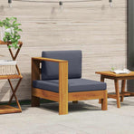 Middle Sofa with 1 Armrest Dark Grey Solid Acacia Wood