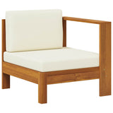 Middle Sofa with 1 Armrest Cream White Solid Acacia Wood - Front View