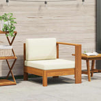 Middle Sofa with 1 Armrest Cream White Solid Acacia Wood