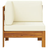 Corner Sofa with Cream White Cushions Solid Acacia Wood - Side View