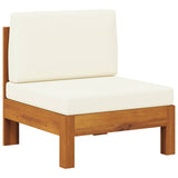 Middle Sofa with Cream White Cushions Solid Acacia Wood - Front View