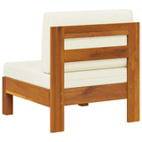 Middle Sofa with Cream White Cushions Solid Acacia Wood - 45-Degree Angle