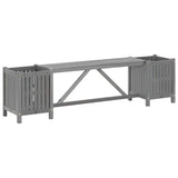 Garden Bench with 2 Planters 150cm Solid Acacia Wood Grey - Front View