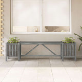 Garden Bench with 2 Planters 150cm Solid Acacia Wood Grey - Side View