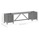 Garden Bench with 2 Planters 150cm Solid Acacia Wood Grey - Low Angle