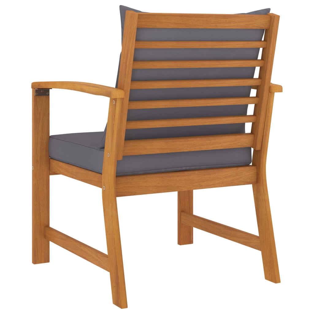 Garden Chairs 2 pcs with Dark Grey Cushion Solid Acacia Wood