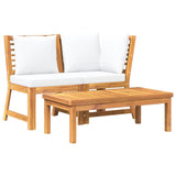 3 Piece Garden Lounge Set with Cream Cushion Solid Acacia Wood - Front View