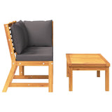 3 Piece Garden Lounge Set with Dark Grey Cushion Solid Acacia Wood - 45-Degree Angle