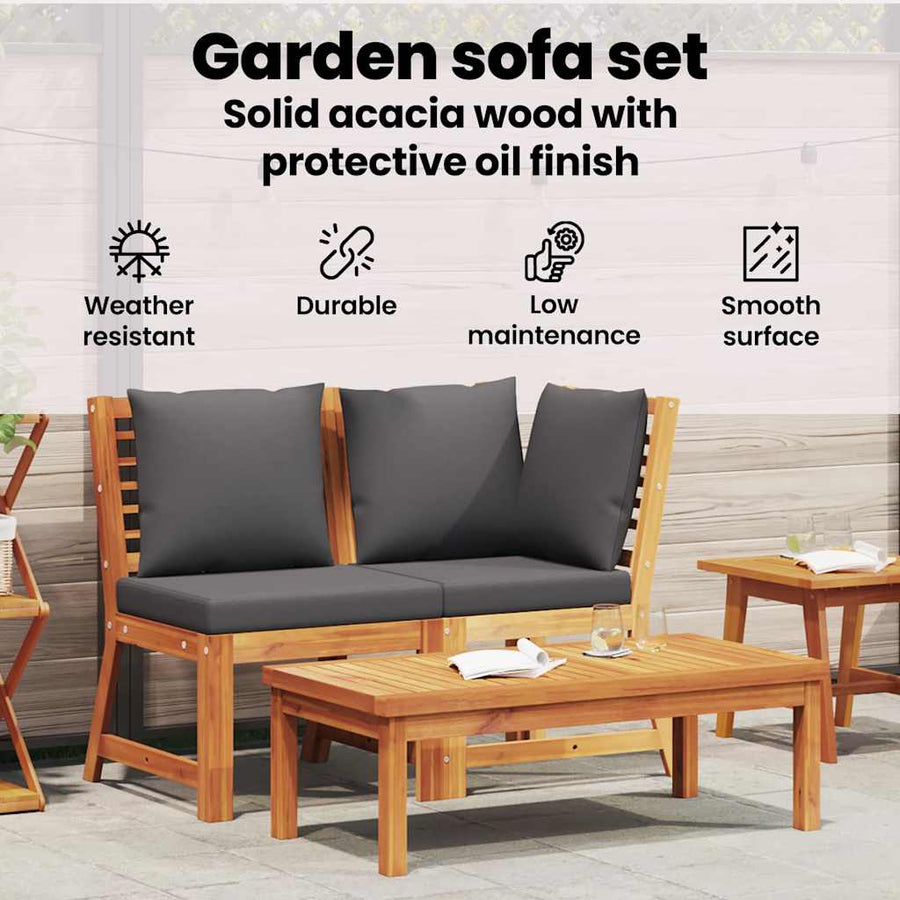 3 Piece Garden Lounge Set with Dark Grey Cushion