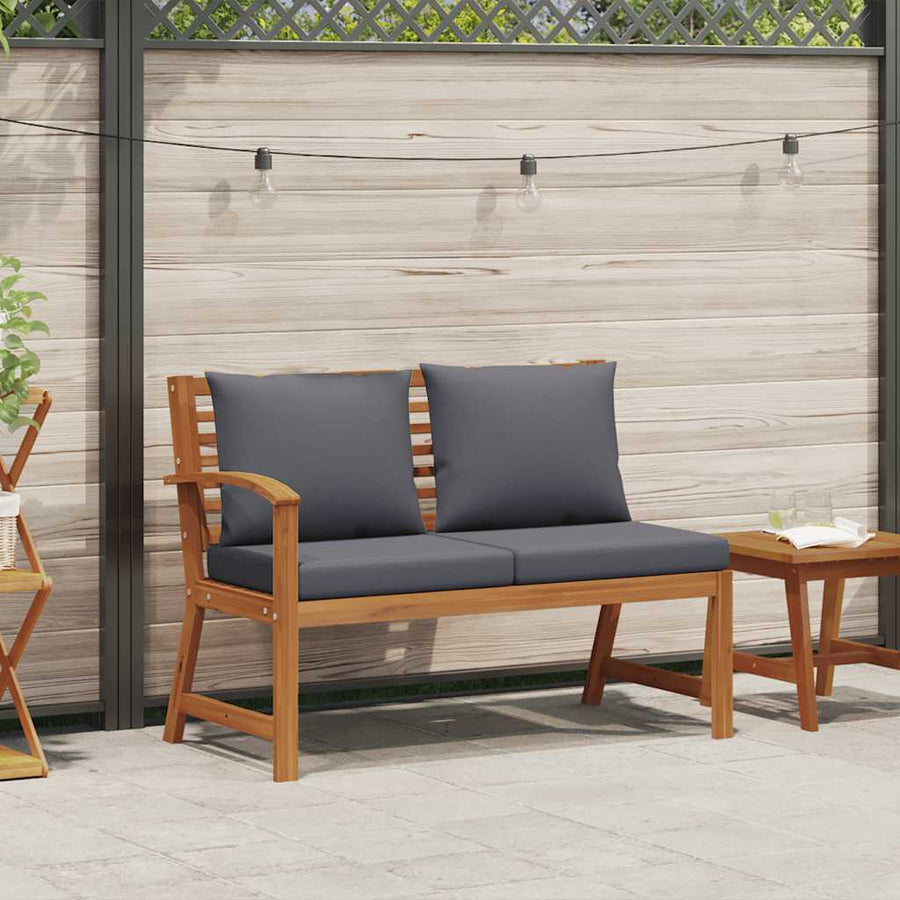 Garden Bench 114.5 cm with Dark Grey Cushion Solid Acacia Wood