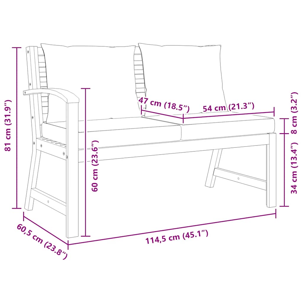 Garden Bench 114.5 cm with Dark Grey Cushion Solid Acacia Wood