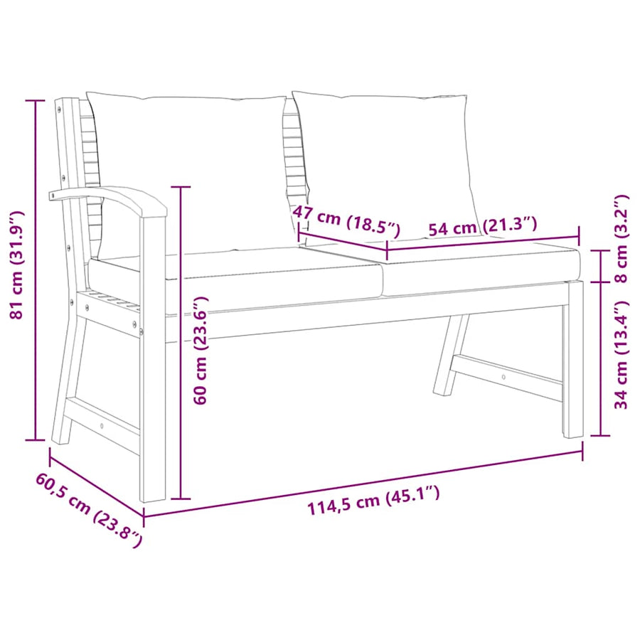 Garden Bench 114.5 cm with Dark Grey Cushion Solid Acacia Wood