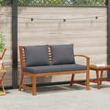 Garden Bench 114.5 cm with Dark Grey Cushion Solid Acacia Wood - Front View