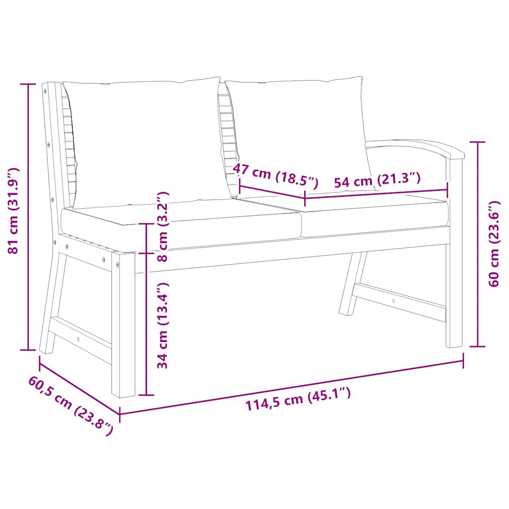 Garden Bench 114.5 cm with Dark Grey Cushion Solid Acacia Wood