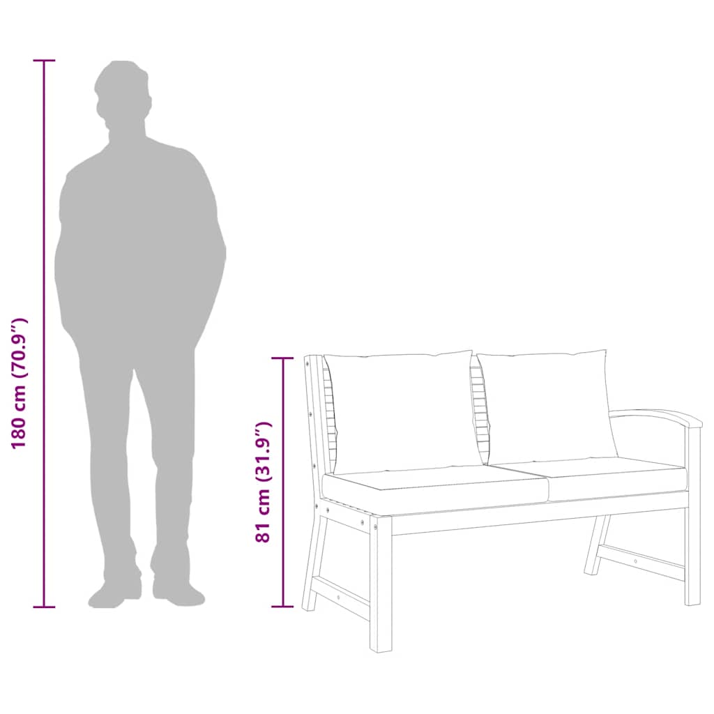 Garden Bench 114.5 cm with Dark Grey Cushion Solid Acacia Wood