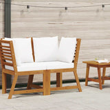 Sectional Corner Sofa with Cream Cushion Solid Acacia Wood - Front View