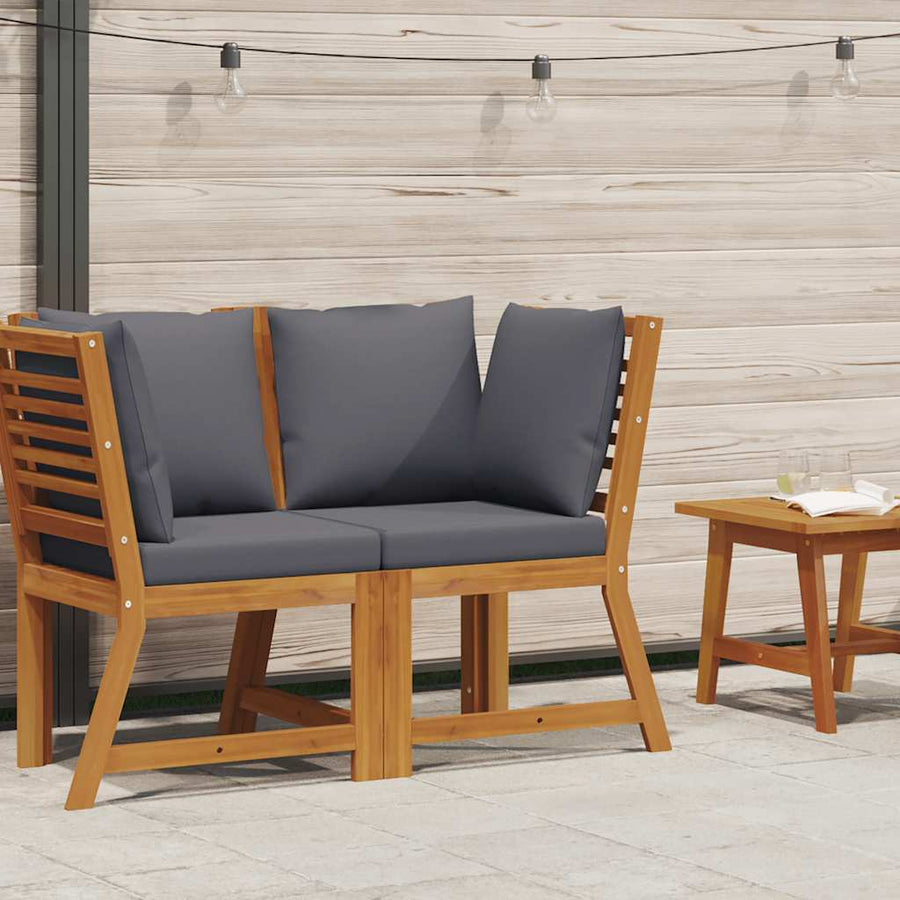 Sectional Corner Sofa with Dark Grey Cushion Solid Acacia Wood