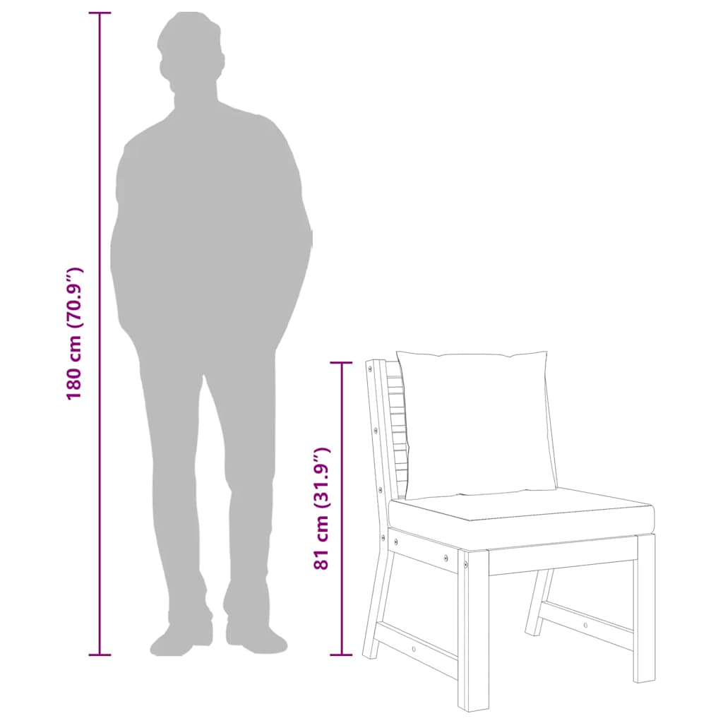 Sectional Middle Sofa with Cream Cushion Solid Acacia Wood