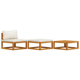3 Piece Garden Lounge Set with Cream Cushions Solid Acacia Wood