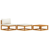 3 Piece Garden Lounge Set with Cream Cushions Solid Acacia Wood - Front View