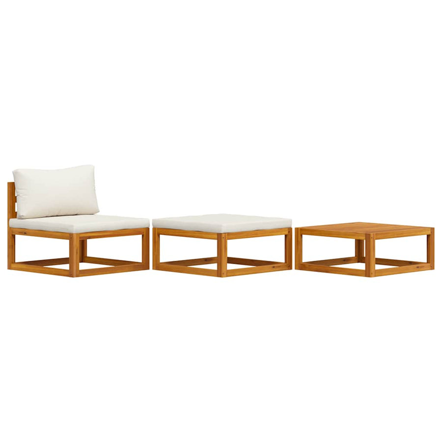 3 Piece Garden Lounge Set with Cream Cushions Solid Acacia Wood
