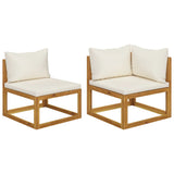 2 Piece Sofa Set with Cream White Cushions Solid Acacia Wood - Front View