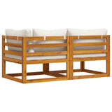 2 Piece Sofa Set with Cream White Cushions Solid Acacia Wood