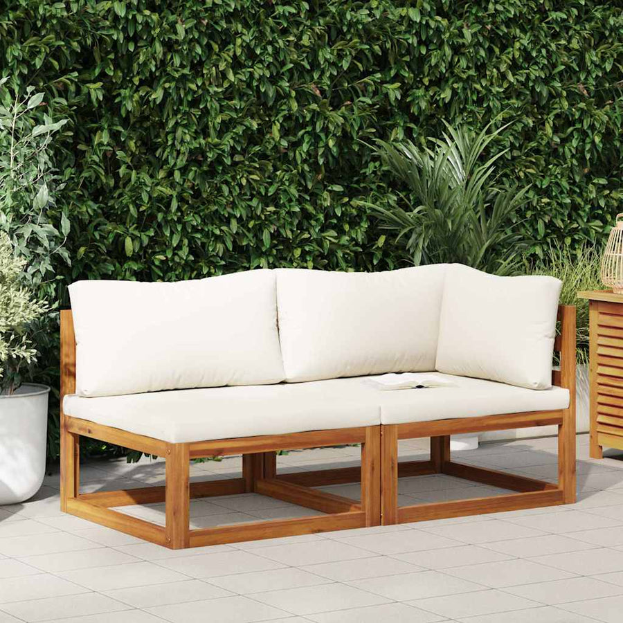 2 Piece Sofa Set with Cream White Cushions Solid Acacia Wood