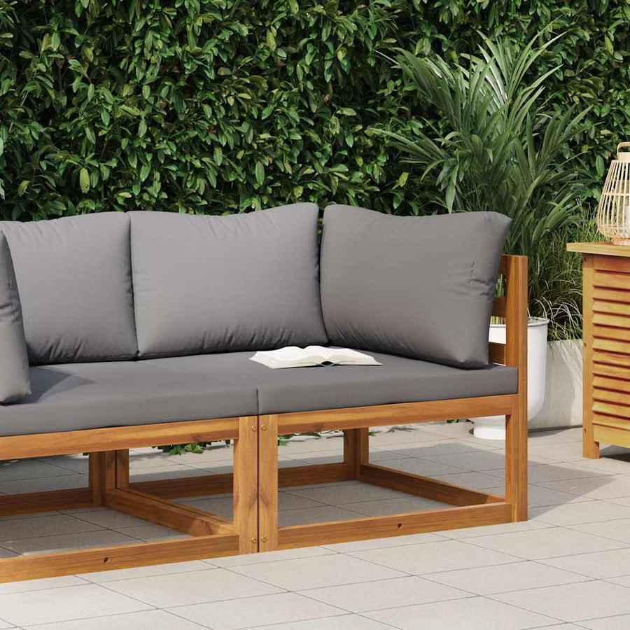 Sectional Corner Sofa & Dark Grey Cushion Solid Acacia Wood