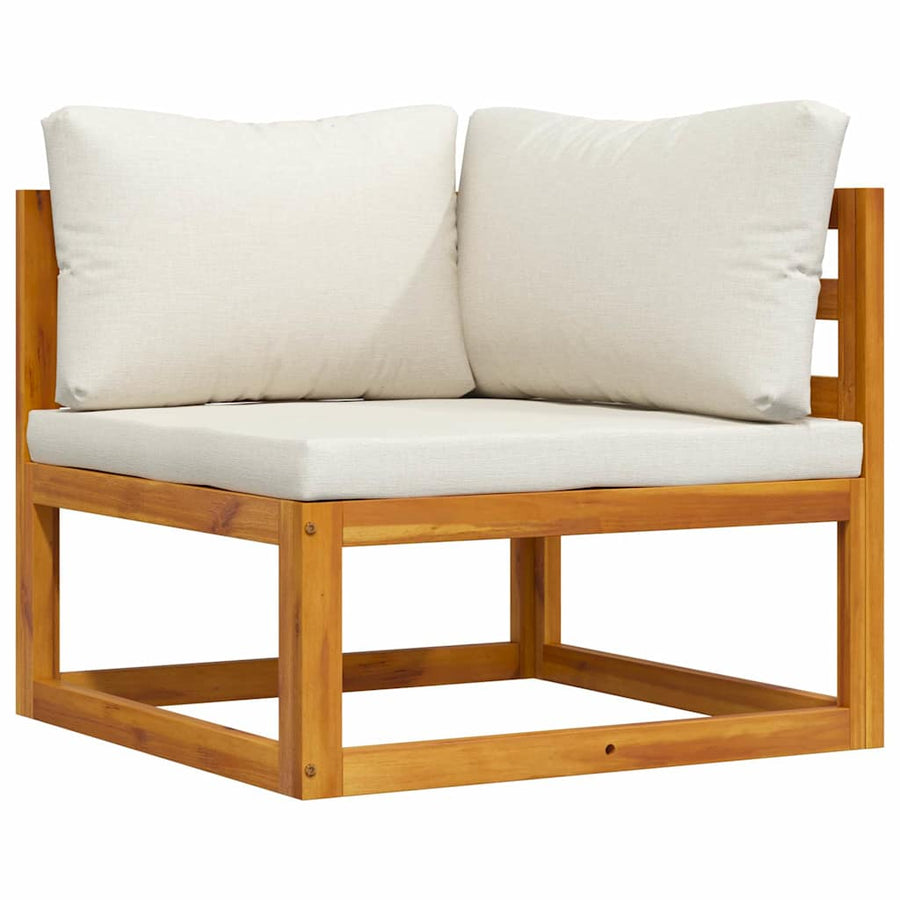 Sectional Corner Sofa & Cream White Cushion Solid Acacia Wood