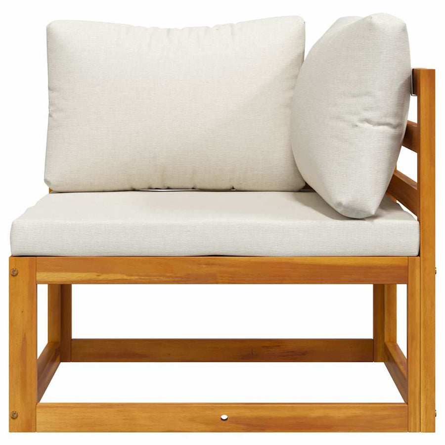 Sectional Corner Sofa & Cream White Cushion Solid Acacia Wood