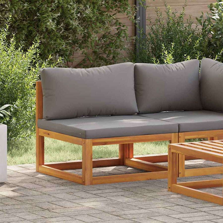 Sectional Middle Sofa & Dark Grey Cushion Solid Acacia Wood