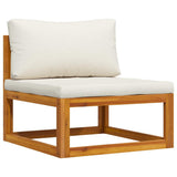 Sectional Middle Sofa & Cream White Cushion Solid Acacia Wood - Front View
