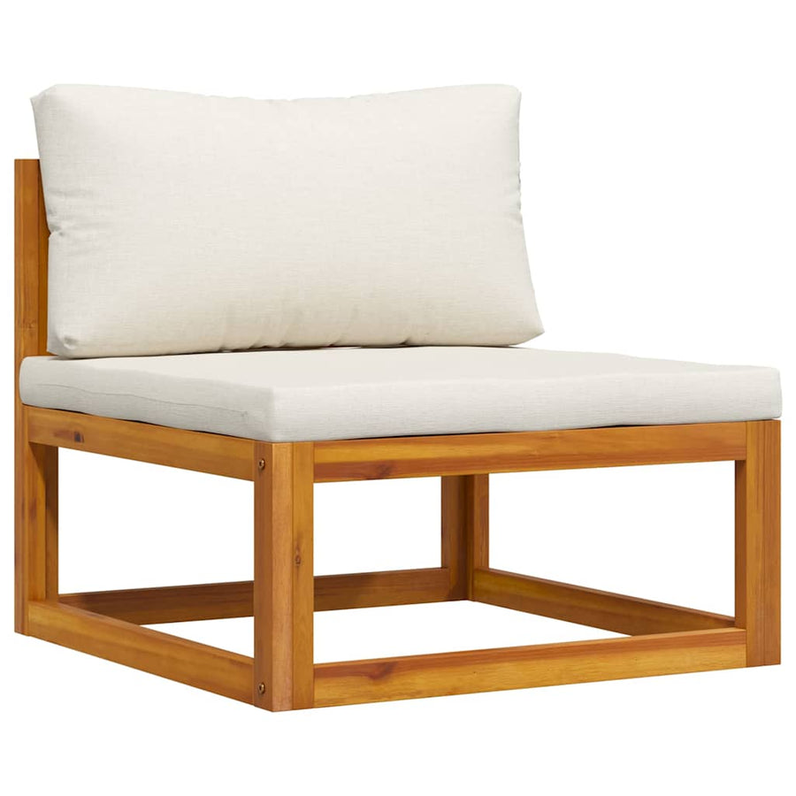 Sectional Middle Sofa & Cream White Cushion Solid Acacia Wood