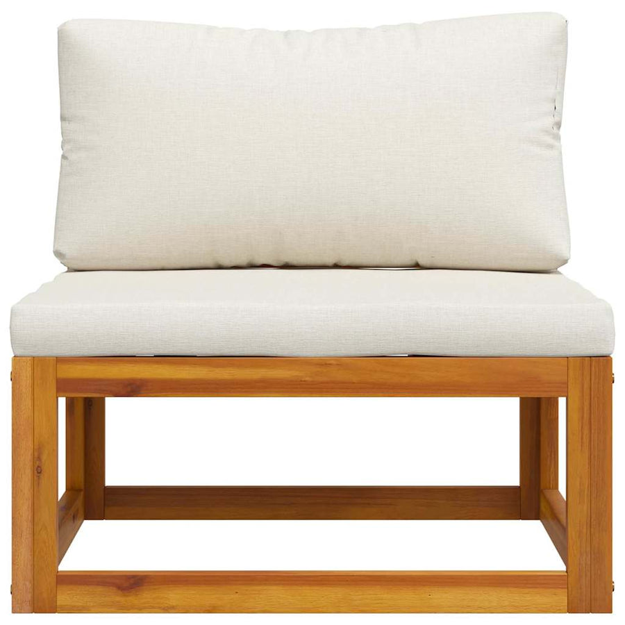 Sectional Middle Sofa & Cream White Cushion Solid Acacia Wood