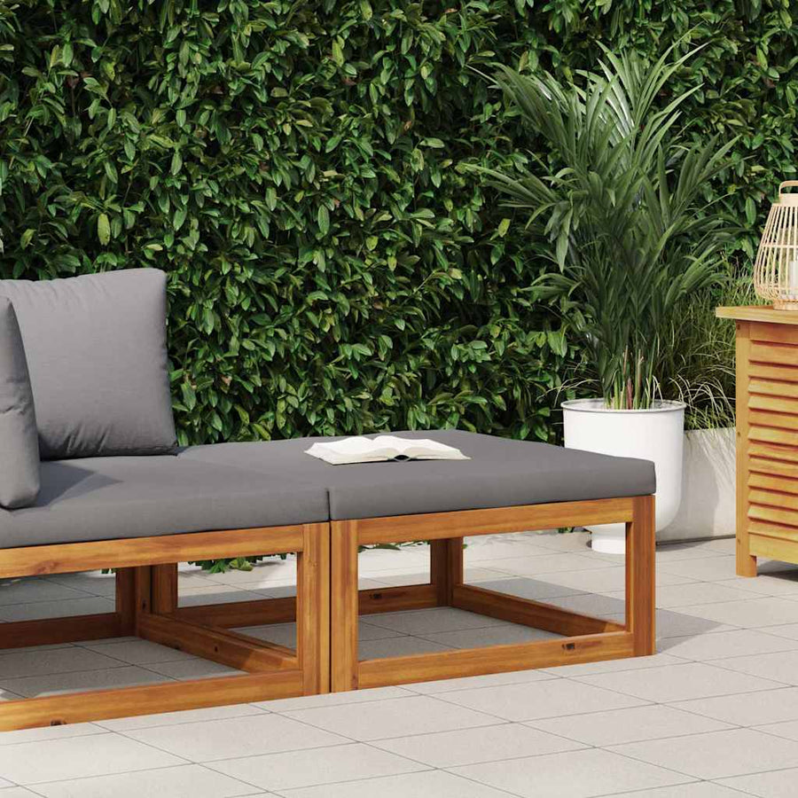 Footrest with Dark Grey Cushion Solid Acacia Wood