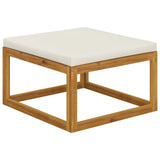 Footrest with Cream White Cushion Solid Acacia Wood - Front View