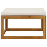 Footrest with Cream White Cushion Solid Acacia Wood - Side View
