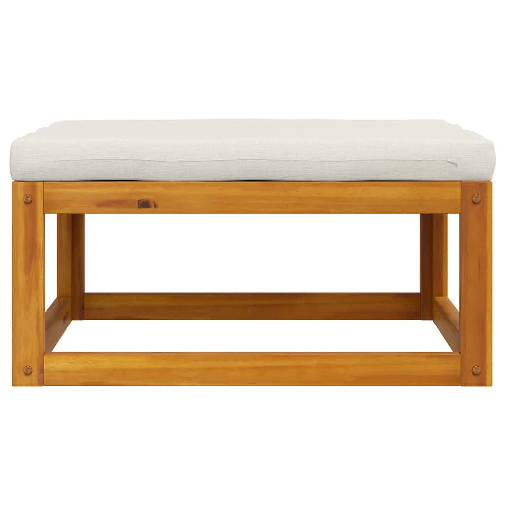 Footrest with Cream White Cushion Solid Acacia Wood