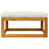 Footrest with Cream White Cushion Solid Acacia Wood - 45-Degree Angle