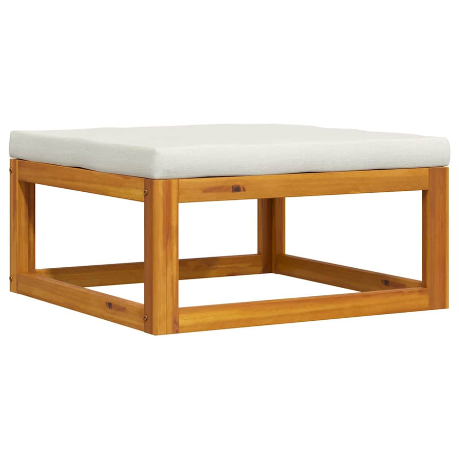 Footrest with Cream White Cushion Solid Acacia Wood