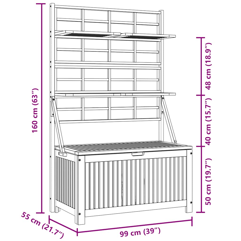 Storage Box with Trellis 99x55x160 cm Solid Acacia Wood