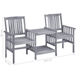 Garden Chairs with Tea Table 159x61x92 cm Solid Acacia Wood - Close-Up Angle