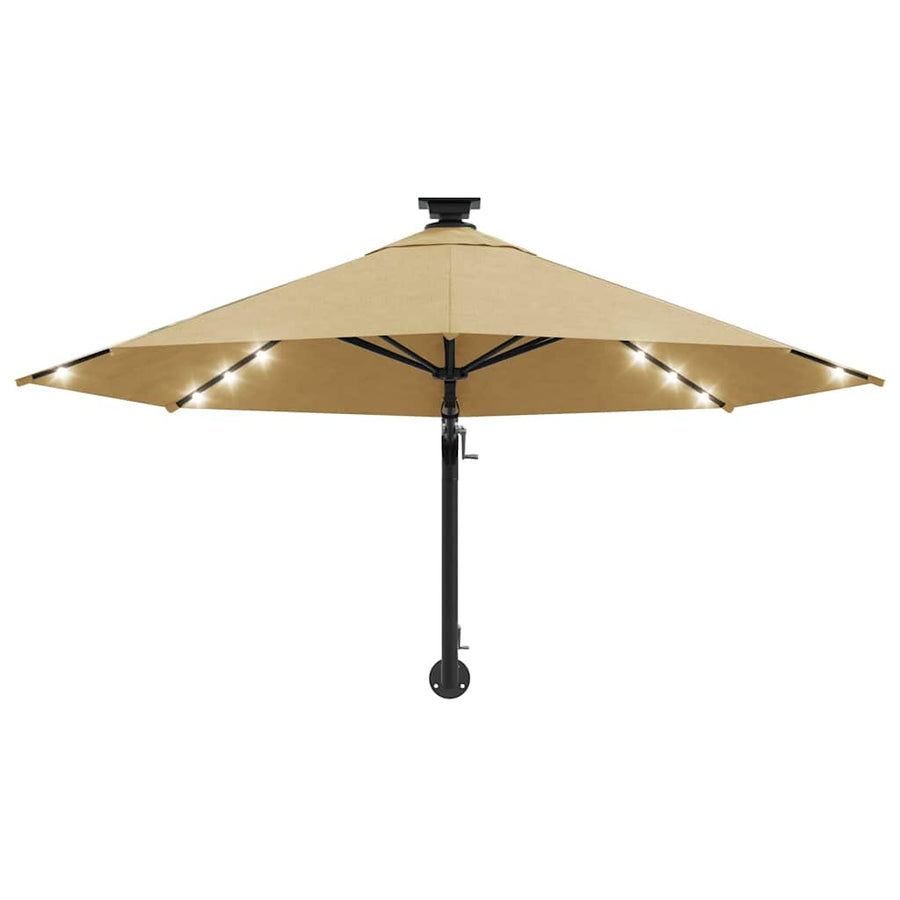 Wall-mounted Garden Parasol with LEDs 300 cm Taupe