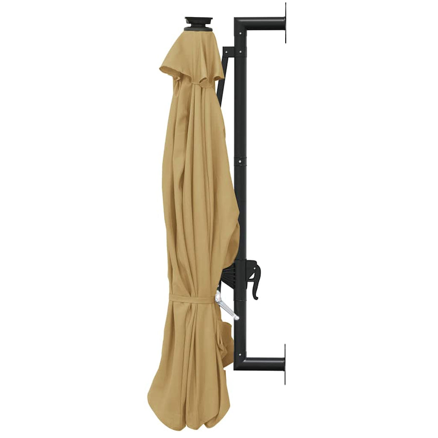 Wall-mounted Garden Parasol with LEDs 300 cm Taupe
