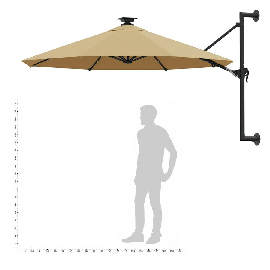Wall-mounted Garden Parasol with LEDs 300 cm Taupe