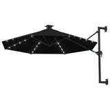 Wall-mounted Garden Parasol with LEDs 300 cm Black - Front View