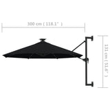 Wall-mounted Garden Parasol with LEDs 300 cm Black - Extra Image